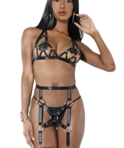 Coquette Lingerie Restrained Urges Harness Bra & Garter Set