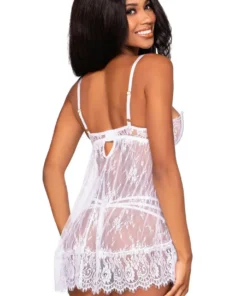 Dreamgirl Babydoll Lingerie White Eyelash Lace Babydoll Set