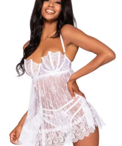 Dreamgirl Babydoll Lingerie White Eyelash Lace Babydoll Set