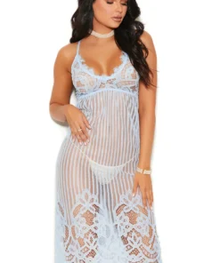 Elegant Moments Mid-Length Striped Lingerie Gown