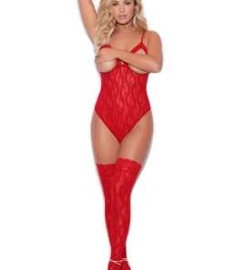 Elegant Moments Lingerie Cupless Red Lace Teddy
