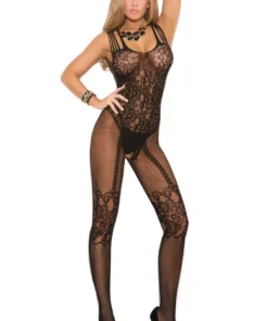 Elegant Moments Lingerie Strappy Net And Lace Bodystocking