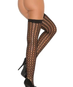 Elegant Moments Black Crochet Thigh Highs Hosiery