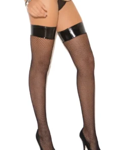 Elegant Moments Hosiery Vinyl Top Fishnet Stockings - EM1769