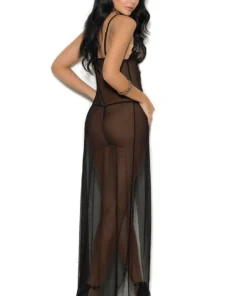 Elegant Moments Long Mesh And Lace Lingerie Gown