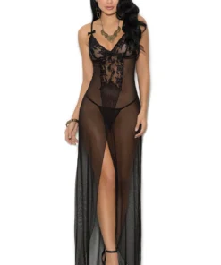 Elegant Moments Long Mesh And Lace Lingerie Gown