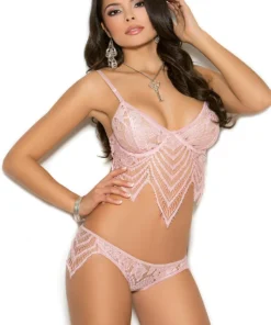 Elegant Moments Embroidered Lace Bralette And Panty Lingerie