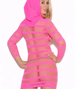 Elegant Moments Hot Pink Cupless Hooded Chemise Lingerie