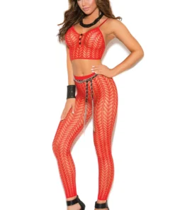 Elegant Moments Lingerie Red Seamless Feather Cami Set