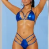 Elegant Moments Blue Lamé O-Ring Bikini Sexy Swimwear