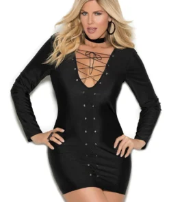 Elegant Moments Plus Size Long Sleeve Lace Up Dress