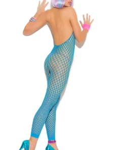 Elegant Moments Lingerie Neon Blue Pothole Bodystocking