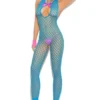 Elegant Moments Lingerie Neon Blue Pothole Bodystocking