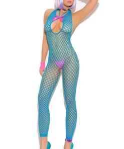 Elegant Moments Lingerie Neon Blue Pothole Bodystocking