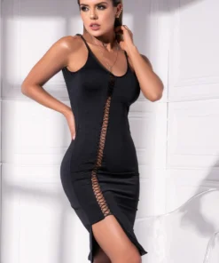 Mapalé Lace Up Black Midi Dress Clothing