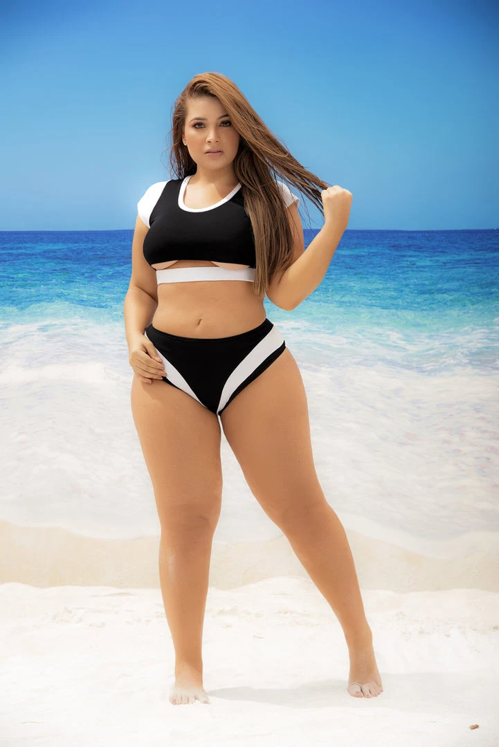 Mapalé Plus Size Black And White Sporty Two Piece 1 Mapalé Plus Size Black And White Sporty Two Piece