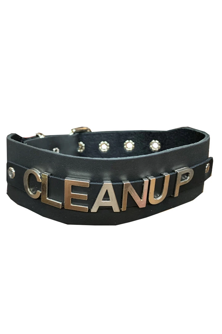 Funk Plus 1 3-4" Leather Strap 'CLEANUP' Name Choker 2 Funk Plus 1 3-4" Leather Strap 'CLEANUP' Name Choker