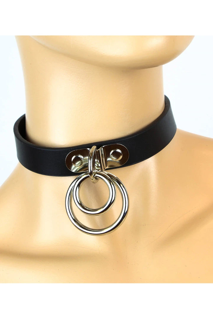 Funk Plus Leather Double O Ring Choker 1 Funk Plus Leather Double O Ring Choker