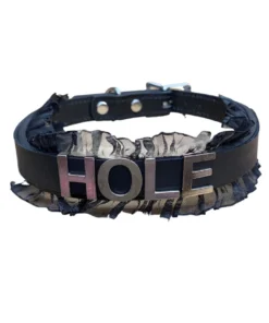 3wishes Online Store 17 Funk Plus 3-4" Leather Collar 'HOLE' Name Choker With Lace Lingerie