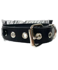 Funk Plus 3-4" Leather Collar 'HOLE' Name Choker With Lace Lingerie