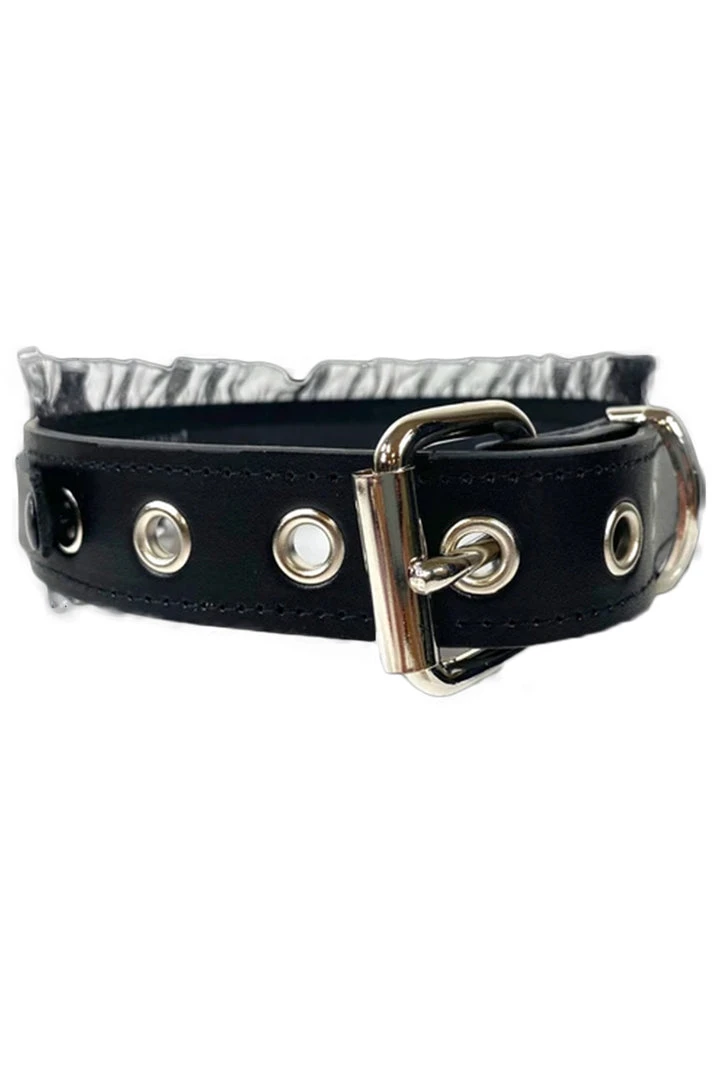 Funk Plus 3-4" Leather Collar 'HOLE' Name Choker With Lace Lingerie 2 Funk Plus 3-4" Leather Collar 'HOLE' Name Choker With Lace Lingerie