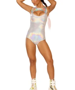 J. Valentine Lingerie Silver Hologram Pyramid Keyhole Bodysuit 8 J. Valentine Lingerie Silver Hologram Pyramid Keyhole Bodysuit