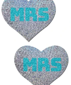 Pastease Lingerie "Mrs" Bridal Silver Glitter Hearts Nipple Pasties