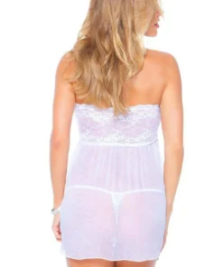 3WISHES Babydoll Lingerie White Sheer Fantasy Lingerie