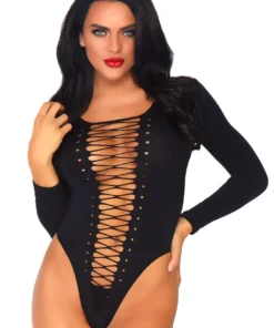 Leg Avenue Lace Up Front Opaque Bodysuit