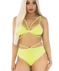 Leg Avenue Lingerie Neon Cage Strap Bra And Panty Set
