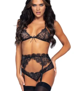 Leg Avenue Eyelash Lace And Rhinestone Bra Set