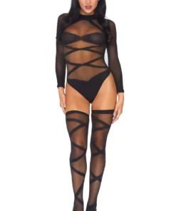 Leg Avenue Lingerie Wrap Around Bodysuit And Thigh Highs