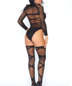 Leg Avenue Lingerie Wrap Around Bodysuit And Thigh Highs