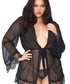 Leg Avenue Plus Size Sheer Robe With Eyelash Lace