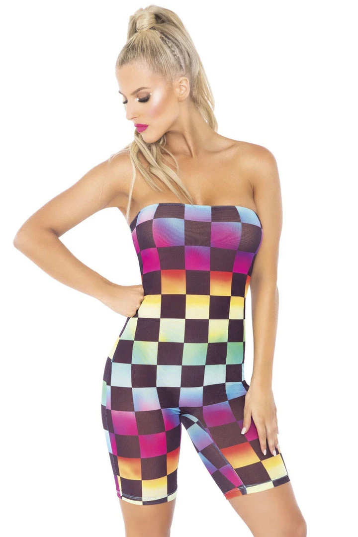 Leg Avenue Lingerie Rainbow Checkerboard Strapless Romper 3 Leg Avenue Lingerie Rainbow Checkerboard Strapless Romper