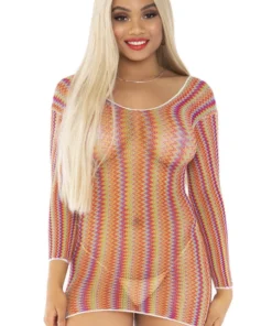 Leg Avenue Lingerie Neon Zig Zag Fishnet Mini Dress