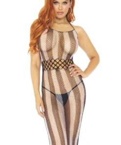 Leg Avenue Lingerie Striped Fishnet Halter Dress