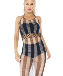 Leg Avenue Lingerie Striped Fishnet Halter Dress