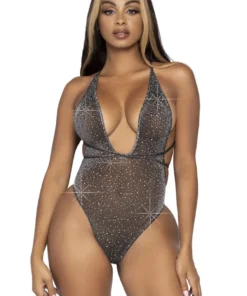 Leg Avenue Convertible Plunging Rhinestone Teddy Lingerie