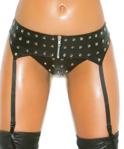 Elegant Moments Leather Garter Belt With Zipper Lingerie