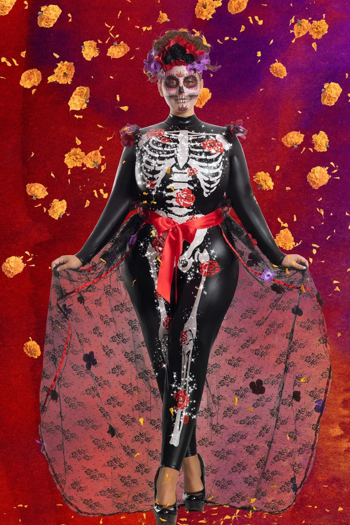 Party King Plus Size Rosas Day Of The Dead Costume 5 Party King Plus Size Rosas Day Of The Dead Costume