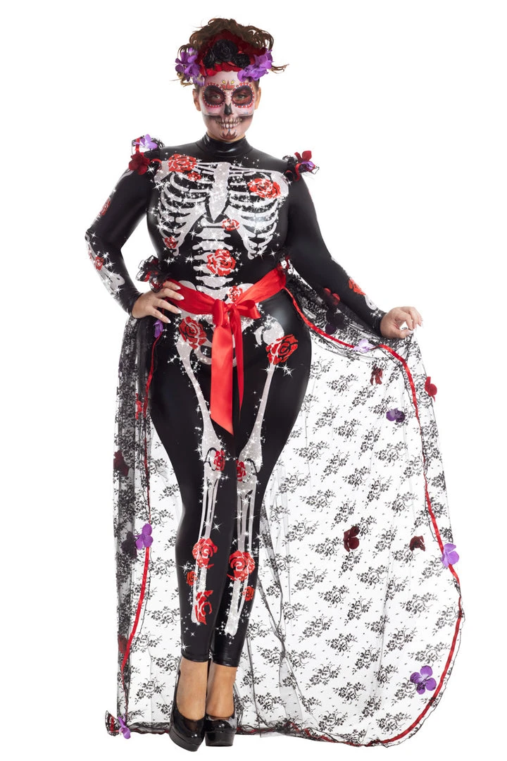 Party King Plus Size Rosas Day Of The Dead Costume 6 Party King Plus Size Rosas Day Of The Dead Costume