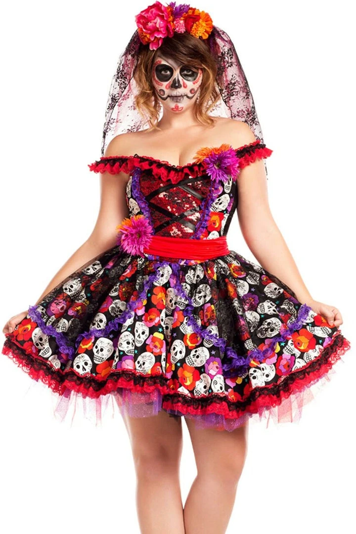 Party King Plus Costumes Lady Muerta Costume Plus 1 Party King Plus Costumes Lady Muerta Costume Plus
