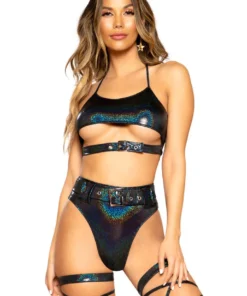 Roma Costume Shimmer Underboob Crop Top With Buckle Closure Clothing