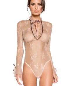 Roma Costume Nude Elegant Long Sleeve Lace Teddy