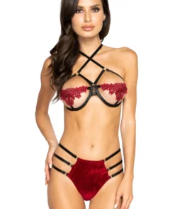 Roma Costume Strappy High-Waisted Velvet Bra Set