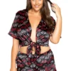 Roma Costume Plus Size Lingerie Plus Size Lip Print Satin Pajama Set