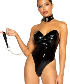 Roma Costume Vinyl Bodysuit With Back Zipper And Thong Back Lingerie