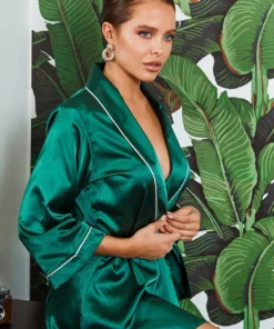Roma Costume Elegant Green Satin Robe Lingerie 9 Roma Costume Elegant Green Satin Robe Lingerie