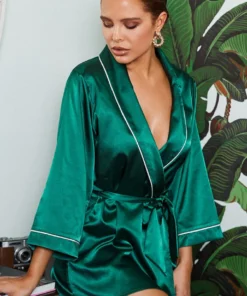 Roma Costume Elegant Green Satin Robe Lingerie 8 Roma Costume Elegant Green Satin Robe Lingerie
